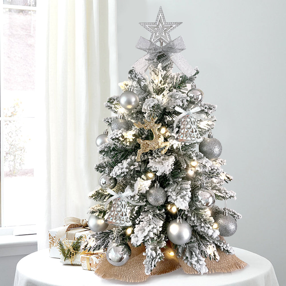 2ft Mini Snow Flocked Christmas Tree with Lights – Tabletop Xmas Decor