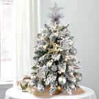 2ft Mini Snow Flocked Christmas Tree with Lights – Tabletop Xmas Decor