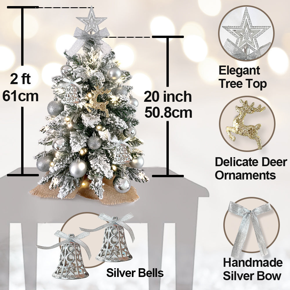 2ft Mini Snow Flocked Christmas Tree with Lights – Tabletop Xmas Decor