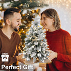 2ft Mini Snow Flocked Christmas Tree with Lights – Tabletop Xmas Decor