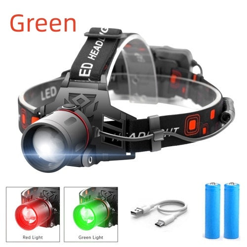 T6 white light green light red light zoom headlight