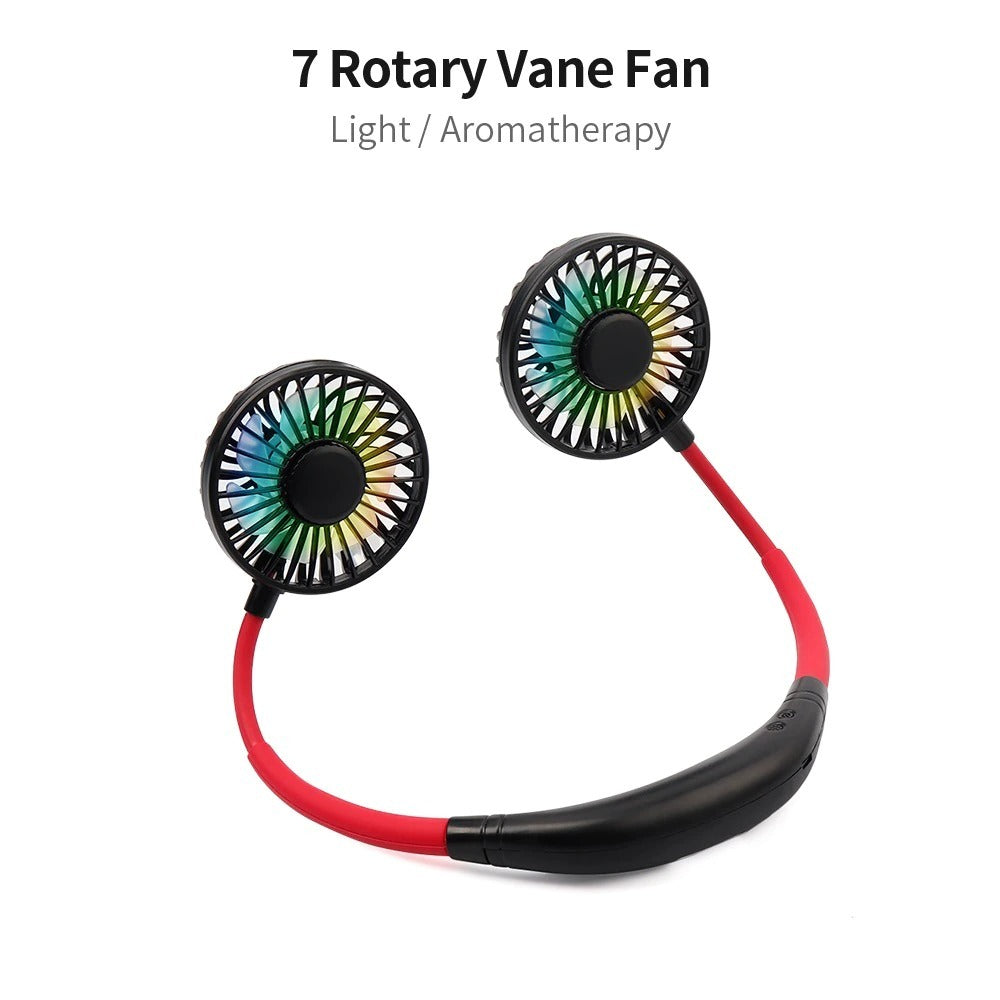 Mini Portable Neckband Fan | USB Rechargeable Double Head Air Cooler