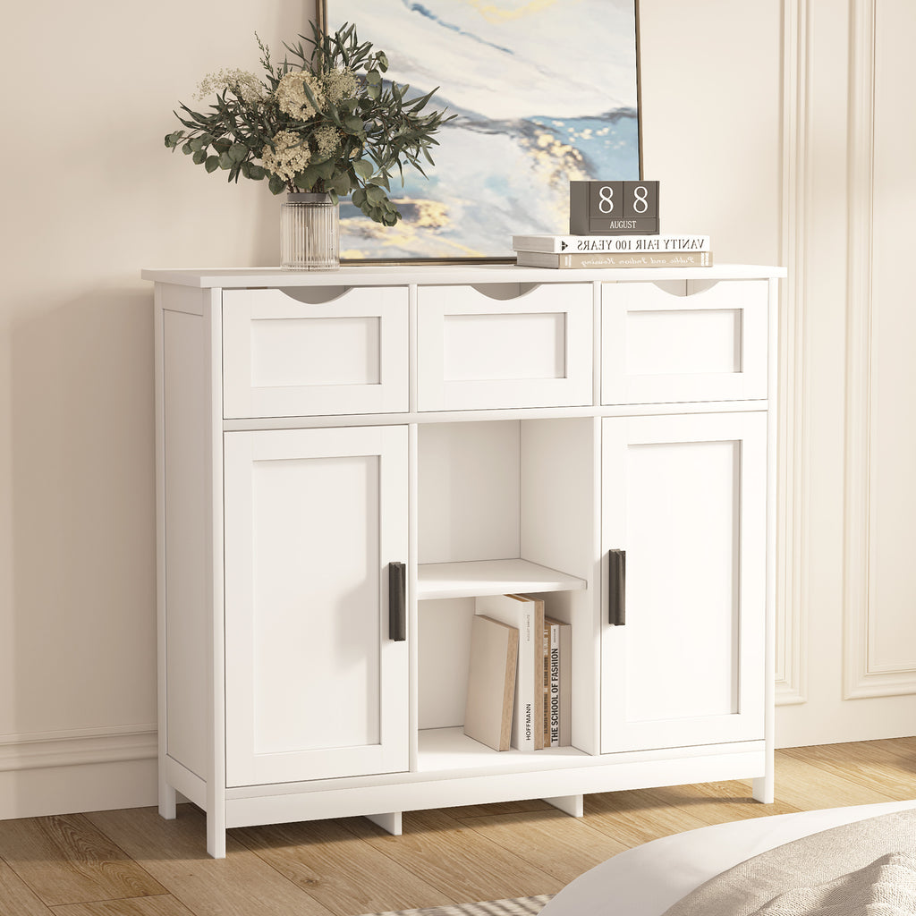 White Storage Cabinet with Drawers & Shelves – Home Decor Furniture
