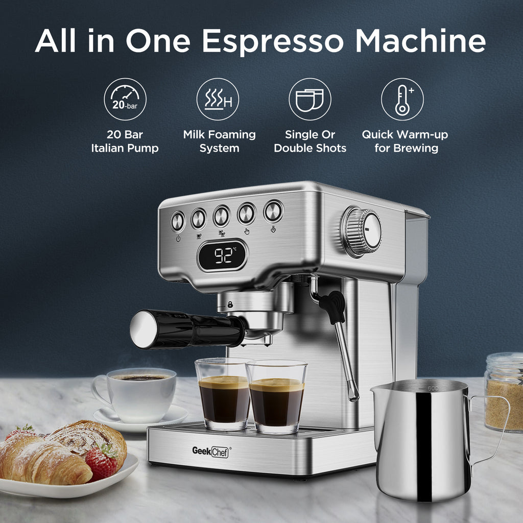 Geek Chef 20-Bar Espresso Machine – Stainless Steel Coffee Maker