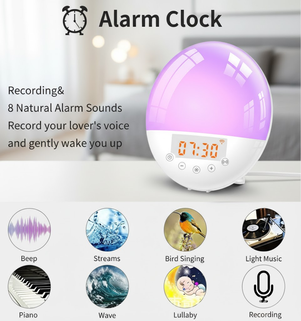 WiFi Voice Control Alarm Clock | Sunrise Wake-Up Light Smart Lamp