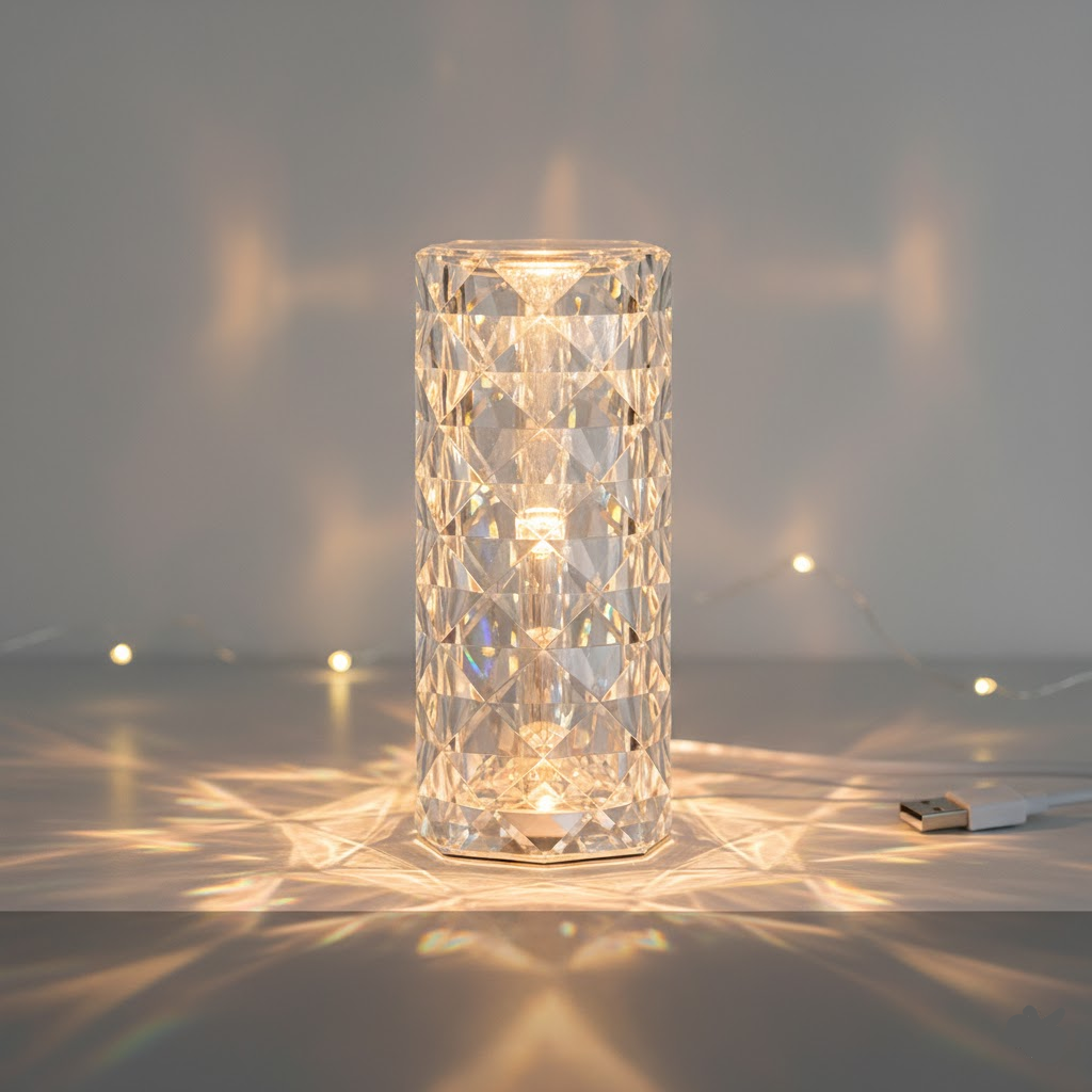 Nordic Crystal Touch Lamp – USB Dimmable Diamond Night Light Decor